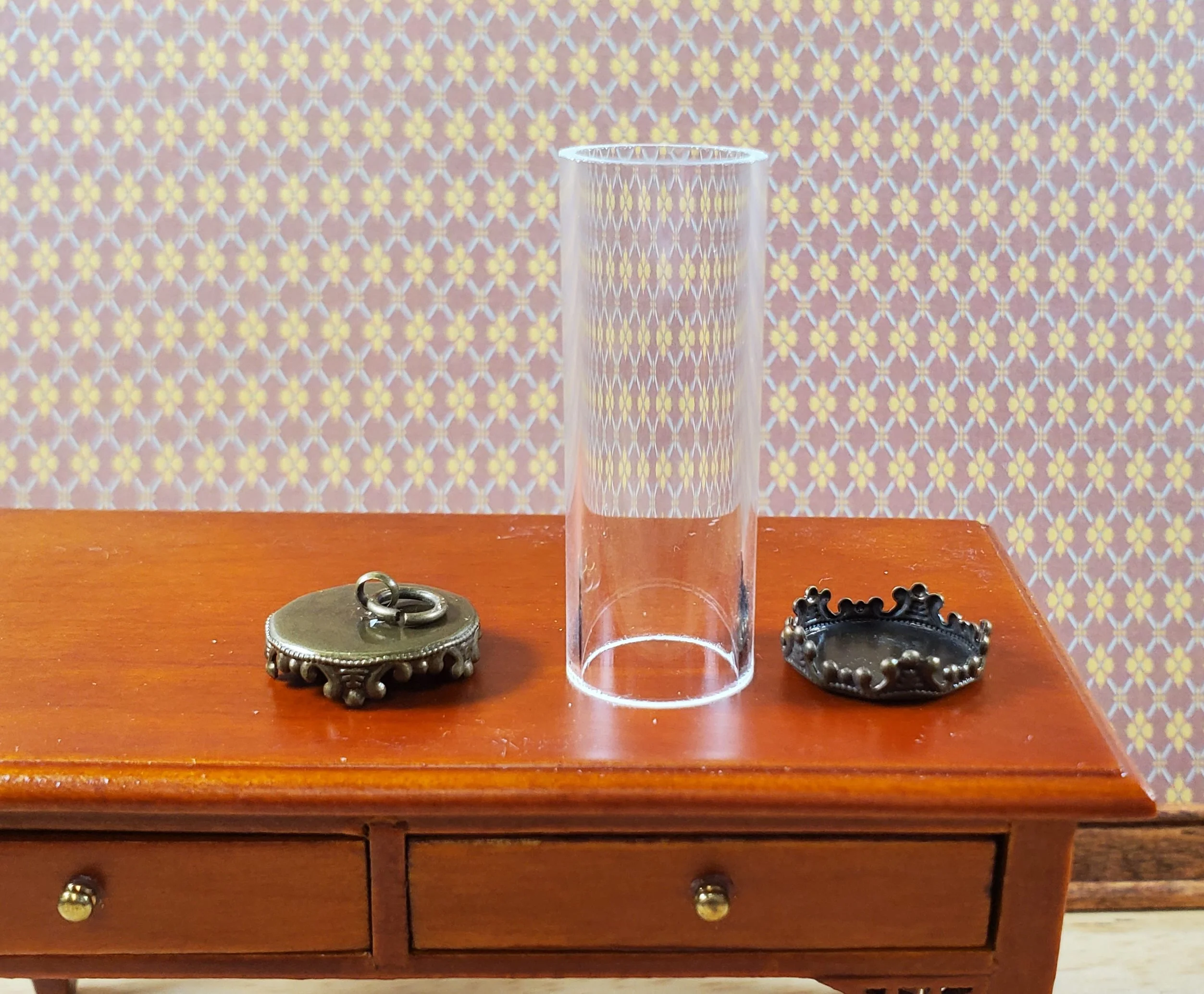 Tiny Tube Jar Glass Cover on Base Display Miniature Curiosities 1 9/16" tall 004 - Image 2