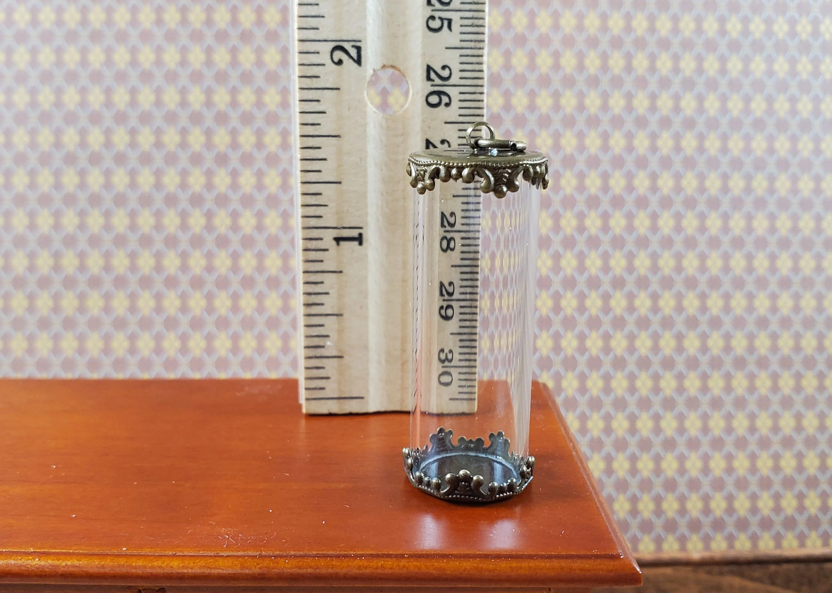 Tiny Tube Jar Glass Cover on Base Display Miniature Curiosities 1 9/16" tall 004 - Image 3