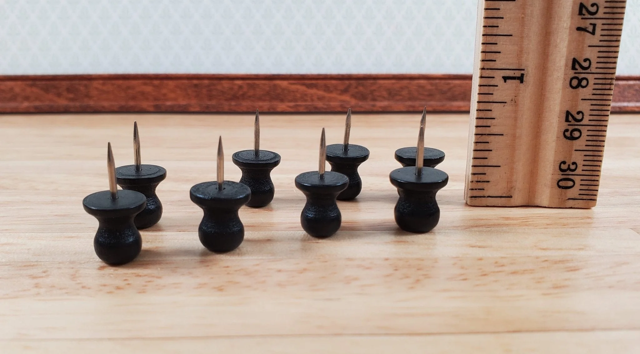 Wood Thumb Tacks BLACK Push Pins 8 Pieces Use for Dollhouse Miniature Furniture - Image 2